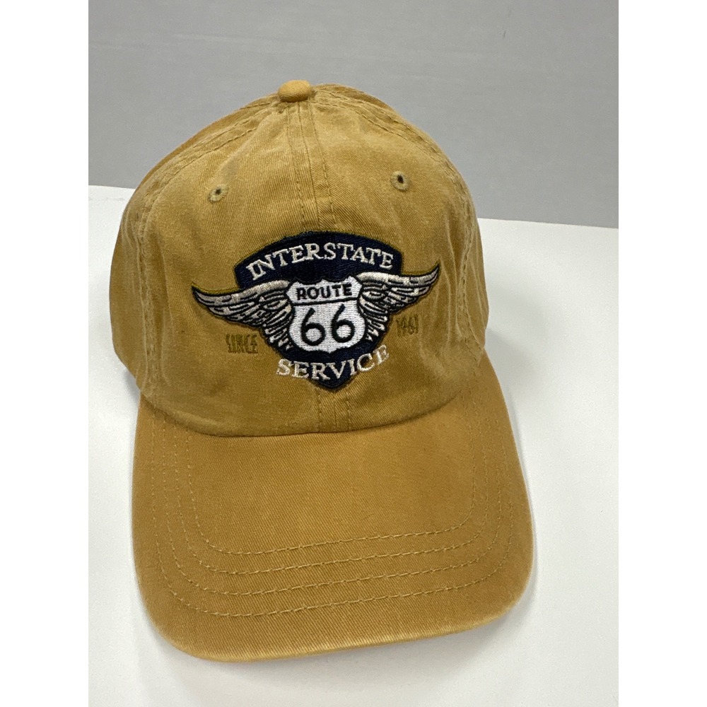 Interstate Route 66 Service Embroidered Baseball Cap Tan Cotton Dad Hat OSFM